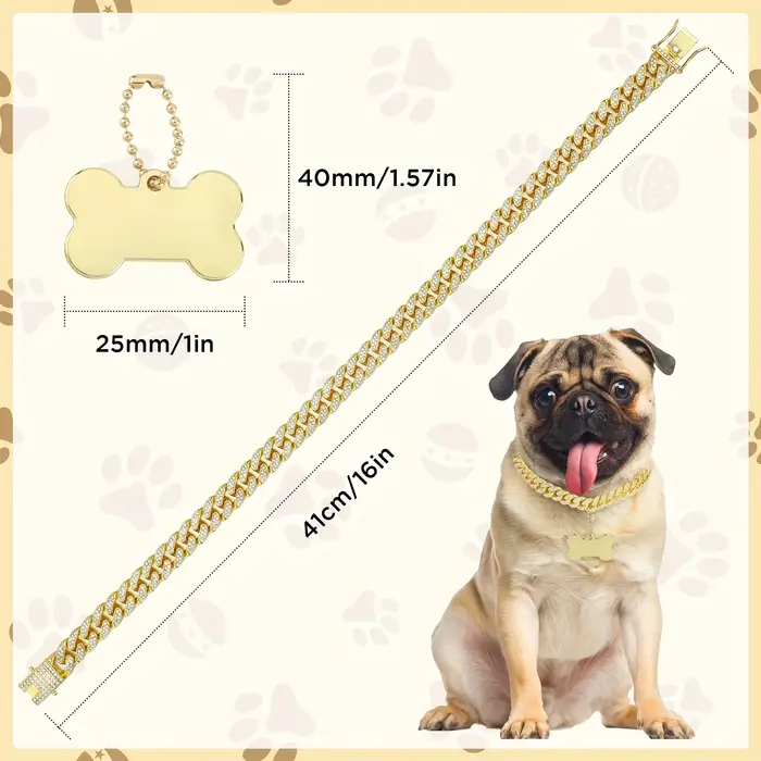 Collier de chien personnalisé en acier inoxydable avec maillons cubiques design moderne pour toutes les saisons et étapes de vie de votre animal de compagnie