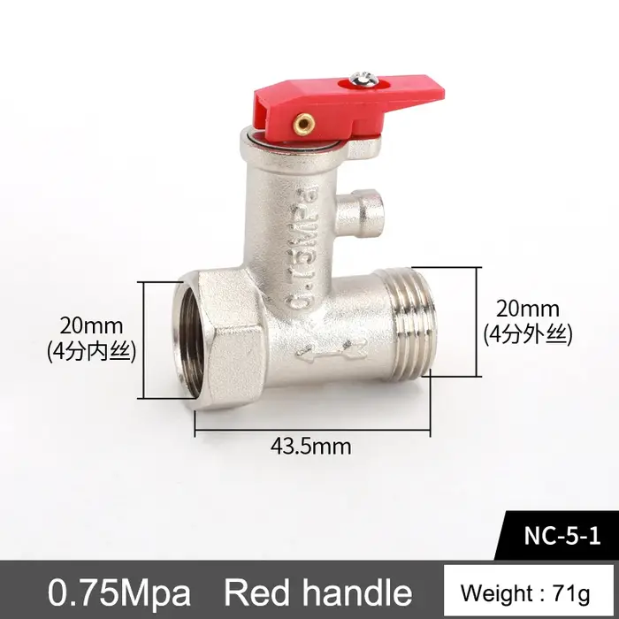 Valve de sécurité pour chauffe-eau, 3/4 "1/2", avec interrupteur, joint en cuivre mâle femelle, racc