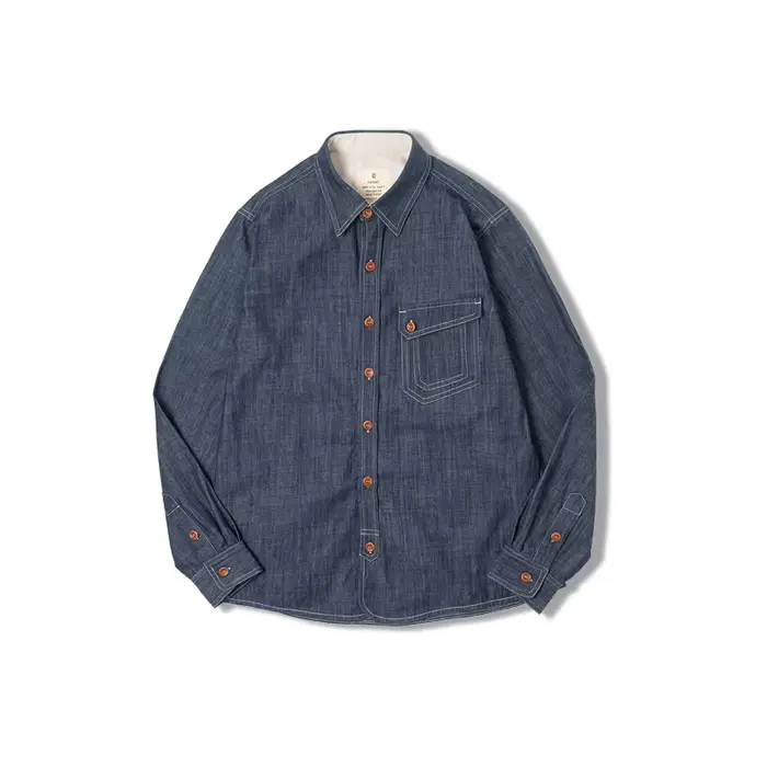 Maden-Chemises en jean denim vintage pour hommes, manches longues, marque de qualité, chemise Cpo po