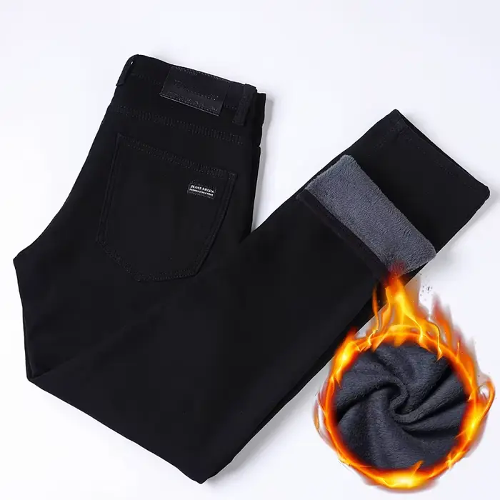 WTHINLEE hiver hommes noir droit Stretch Denim épais velours pantalon chaud jean décontracté polaire