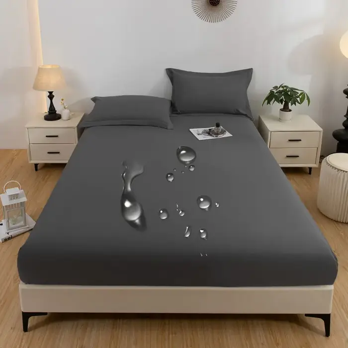 1PC imperméable à l'eau peau douce glaçage couleur unie bonnet de lit housse anti-poussière drap de 