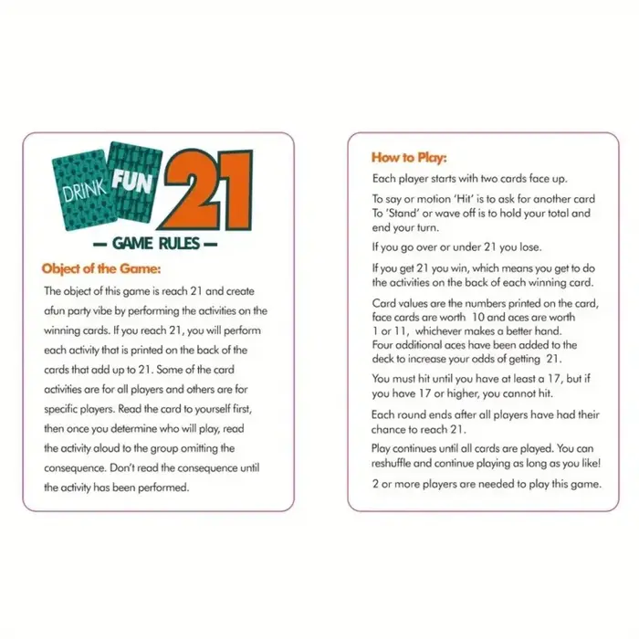 Jeu de cartes interactif Drink Fun 21 pour adultes soirées fêtes convivialité partage amical cadeau occasions spéciales