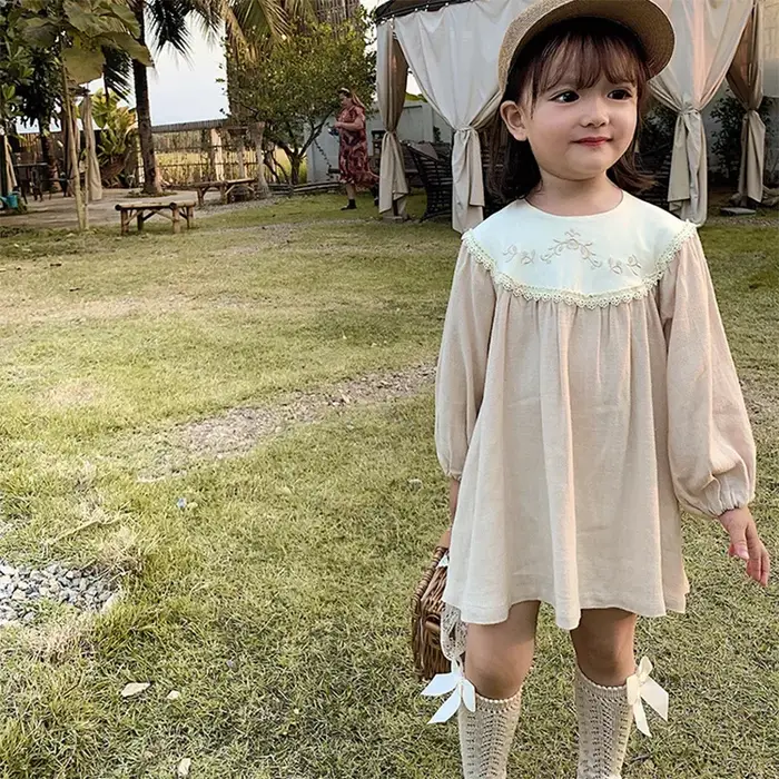 Vêtements pour adolescentes, robe Vintage à manches longues pour petites filles, en coton, princesse