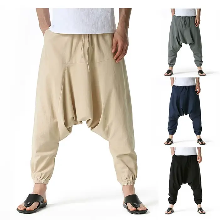 Pantalon harem coton lin chasse confort - Coupe baggy oversize jogger large yoga outdoor
