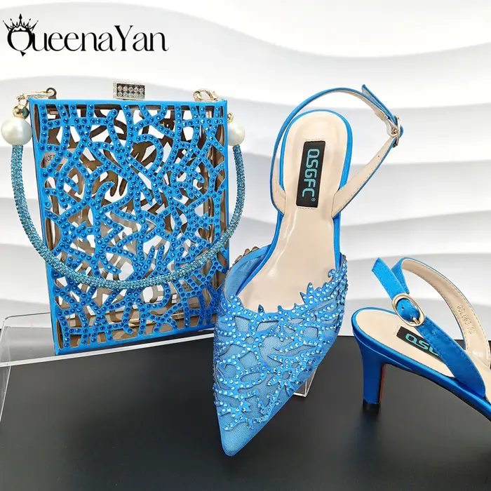 NigWin-Chaussures de soirée élégantes pour femmes, chaussures pleines de diamants de luxe, bleu ciel