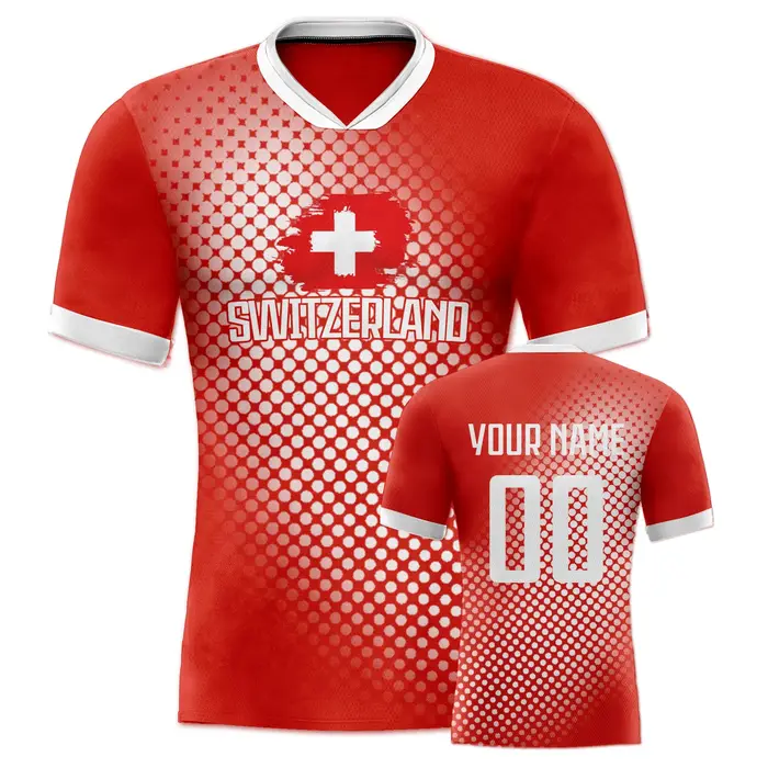 Maillot de Football de Suisse Personnalisé avec Nom et Numéro, Uniforme d'Entraînement pour Jeune Ad