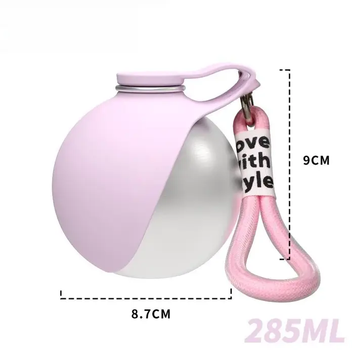 Bouteille d'eau pour chien avec bol en silicone amovible, construction en acier inoxydable de 285 ml