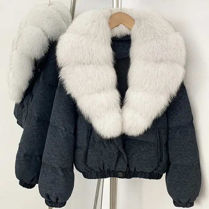 Manteau court en duvet de canard avec fourrure de renard véritable surdimensionné CXFS pour femme, n