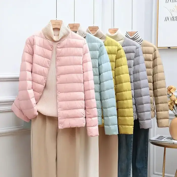 Parka en duvet de canard blanc pour femme, veste chaude, coupe couvertes, manteau sans col ultralége