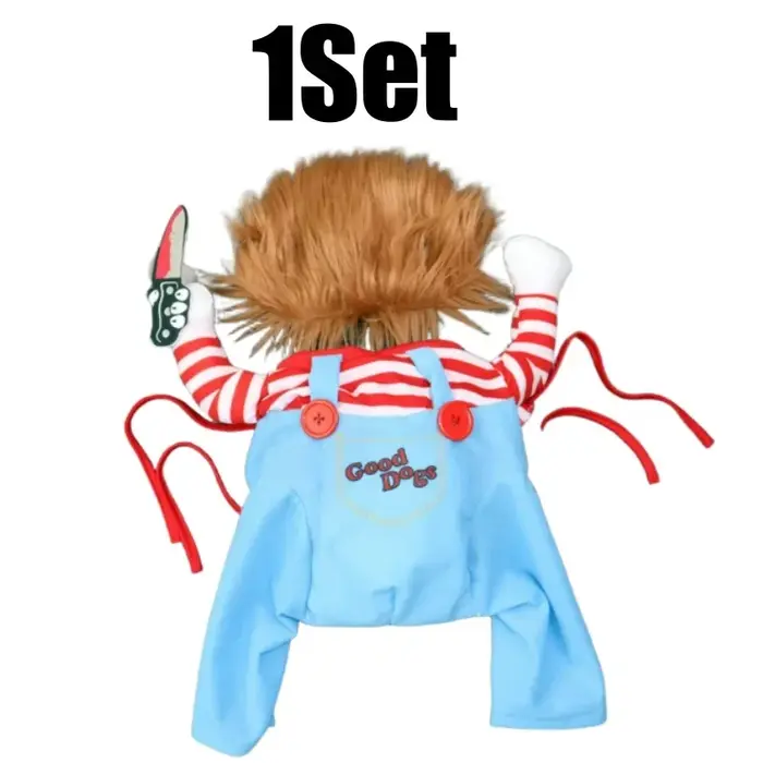 Costume d'horreur pour animaux de compagnie pour chiens, tenue de tueur complète avec fausse perruqu