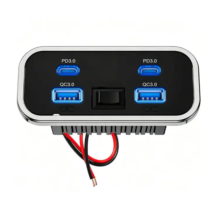 Chargeur USB 4 ports pour voiture, prise de courant à montage sur panneau avec interrupteur, charge 
