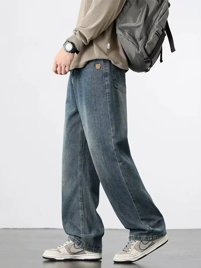 Jeans droits rétro américains printemps-automne, streetwear pour hommes, mode coréenne, pantalon en 