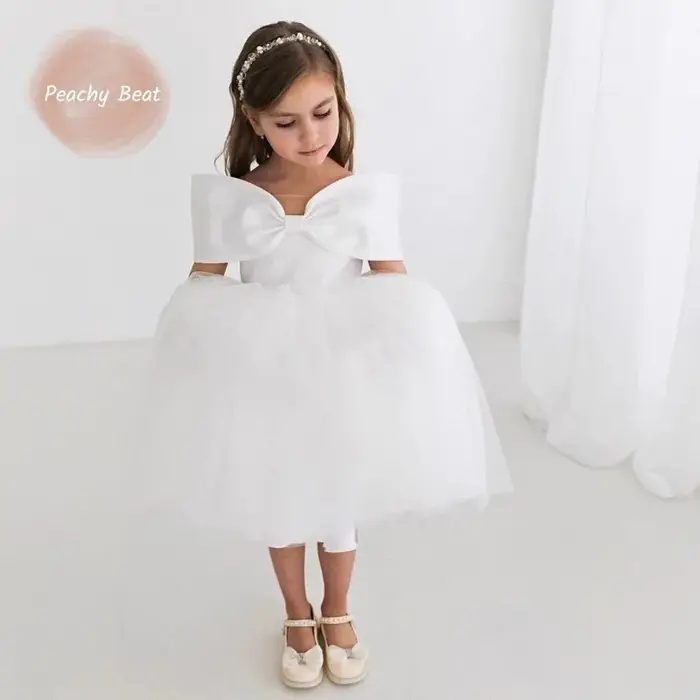 Robe Tutu Princesse à Nœud pour Bébé Fille, Épaules Dénudées, Élégante en Tulle, pour Mariage, Anniv