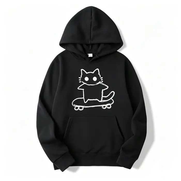 Sweat-shirt à capuche unisexe avec imprimé graphique Doodle Skate Cat, style vintage, streetwear, co