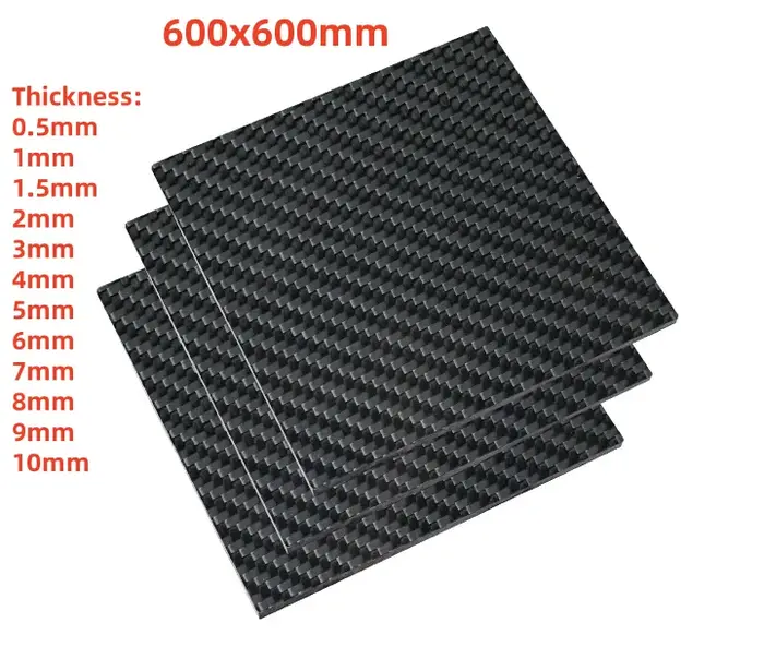 Panneau de plaque en Fiber de carbone Pure, 600X600mm, 0.5/1/1.5/2/3/4/5/6/7/8/9/10mm d'épaisseur, m