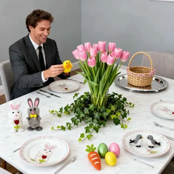 Ornement artisanal de Pâques : Œufs de Pâques, figurine réaliste de lapin et poussin, lapin mignon, poulet, pour fête festive