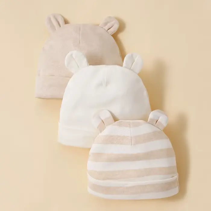 Chapeaux pour bébé unisexe, 3 pièces, abricot, 100% coton, doux, confortables, à la mode et minimali