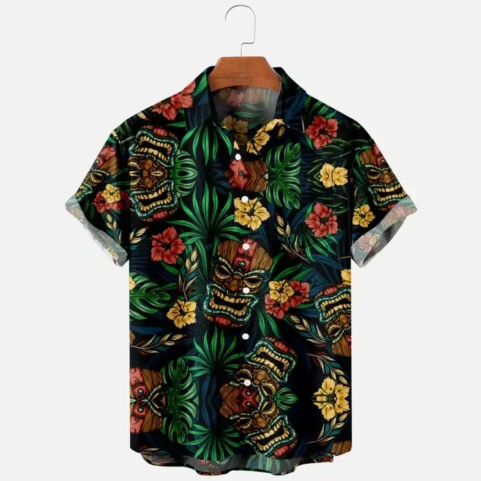 Mode homme été T-Shirts hawaïen impression 3d confortable décontracté un bouton chemises à manches c