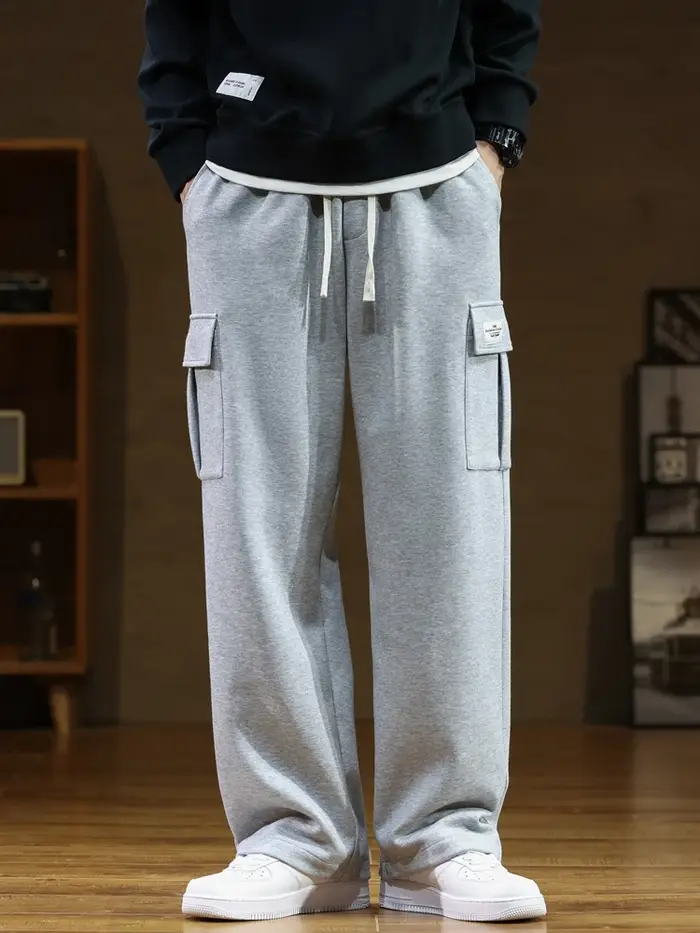 Printemps automne multi-poches pantalons de survêtement hommes cordon taille vêtements de sport pant