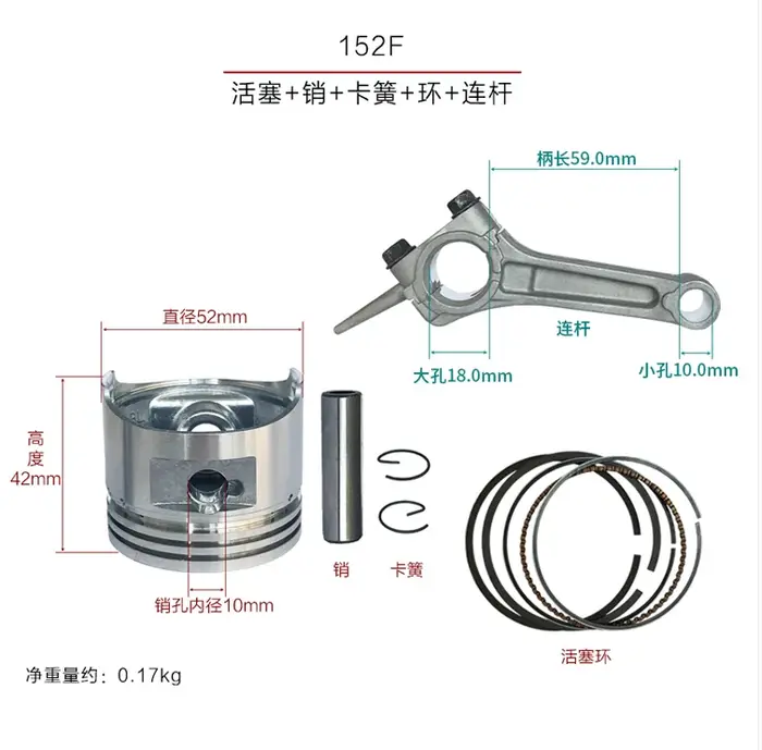 Kit de piston et bielle pour moteur chinois 152F 154F 168F 170F 173F 177F 188F 190F 192F, jeu de seg