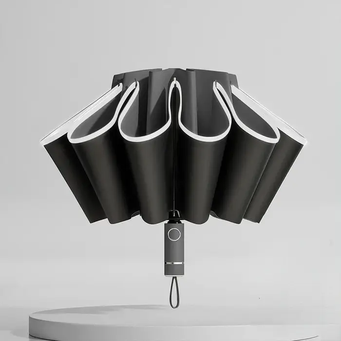 Parapluie pliant inversé entièrement automatique pour hommes et femmes, avec bande réfléchissante co