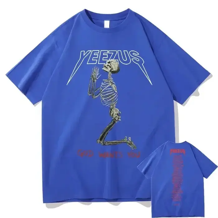 T-shirt imprimé tête de mort double face pour hommes et femmes, Économie Hip Hop, Streetwear, Kanye 
