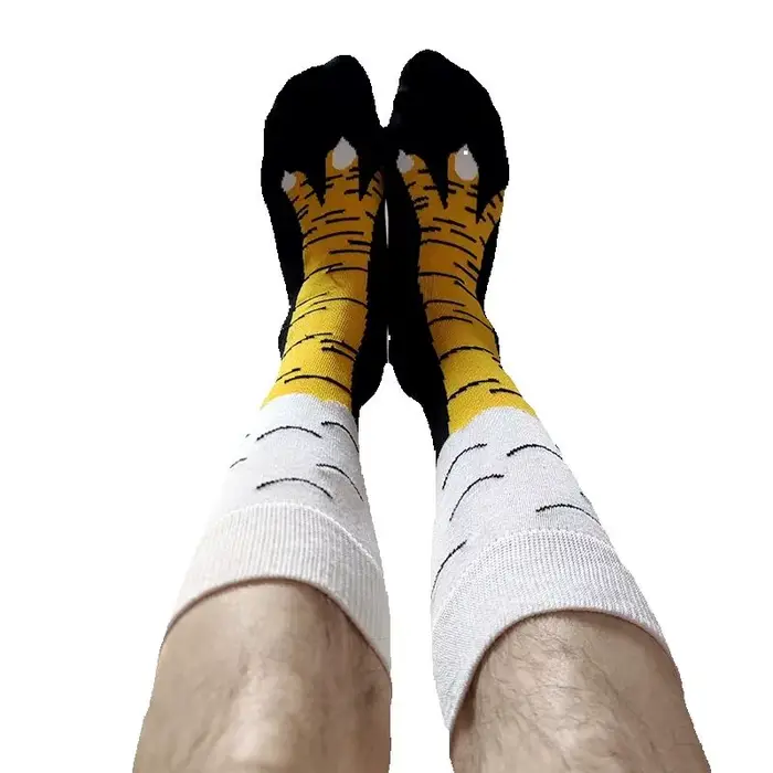 Chaussettes drôles pattes de poule homme - Chaussettes couple 3D jaunes effet pattes de poule originales