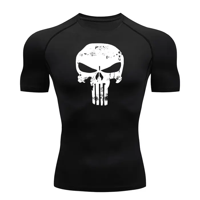 Chemises de Compression à imprimé tête de mort pour hommes, t-shirts de course, d'entraînement, de s
