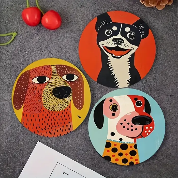 6 pièces 2D disque en bois Portrait chien thème signe ménage