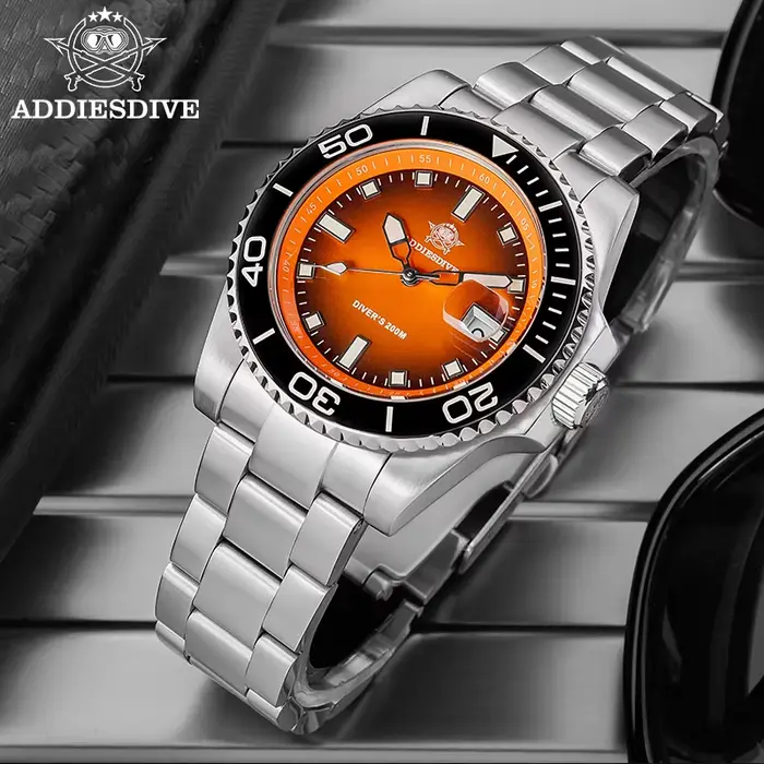 Montre de plongée ADDIESDIVE 200M homme - montre quartz acier inoxydable avec super luminova luxe