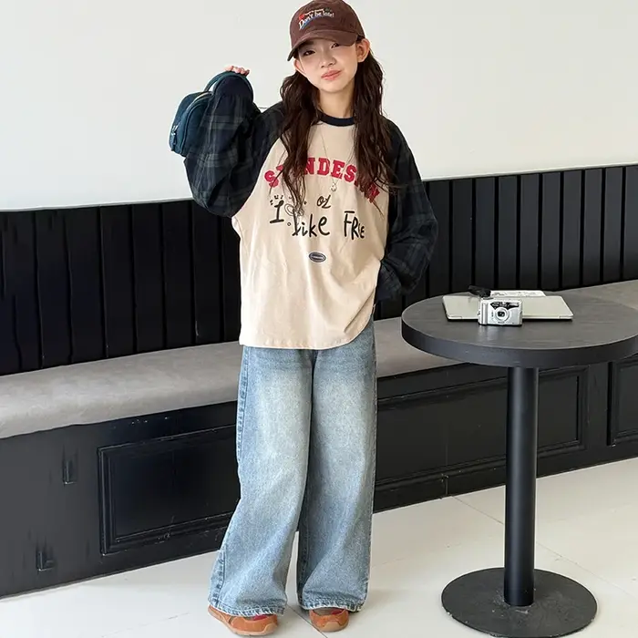 T-Shirt à manches longues pour filles, haut à manches Raglan pour enfants, grande couche de Base en 