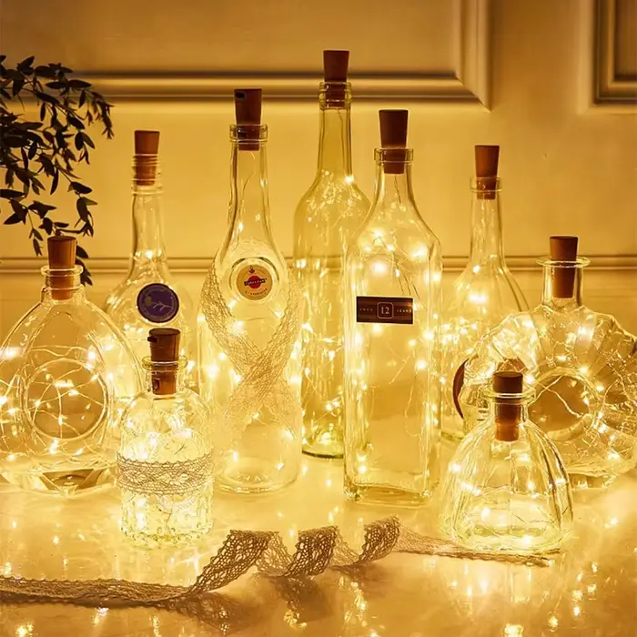 Guirlande solaire LED en fil de cuivre, 1M, imperméable, bouchon de bouteille en forme de fée, décor