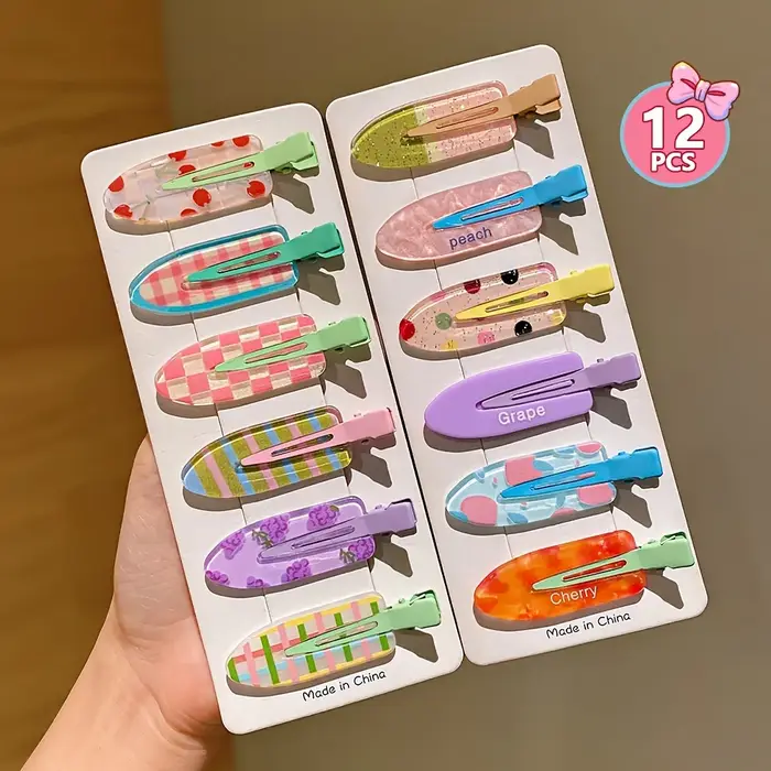 12 pièces de pinces à cheveux colorées multicolores avec frange latérale, pinces à bec de canard pou
