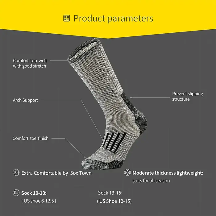 Chaussettes randonnée laine mérinos 80% - Chasse trekking - Confort chaleur hiver - Homme femme