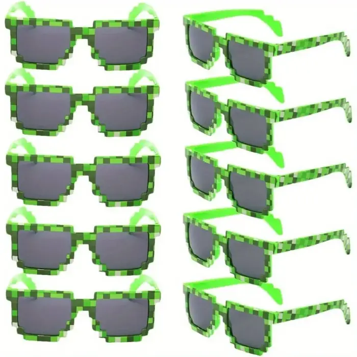 Paquet de 10 lunettes de joueur Pixel 8 bits, lunettes décoratives à monture en plastique, cadeaux d