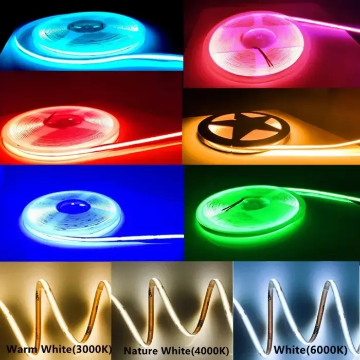 Bande lumineuse LED COB 12V 24V 320 480 LED, bande Flexible 8mm PCB blanc naturel chaud, lumières li