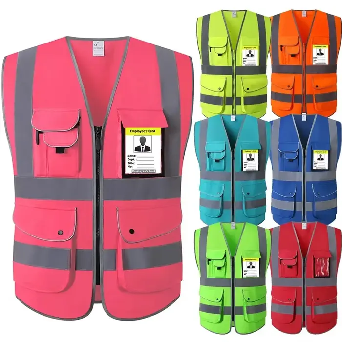 Gilet de travail rose pour hommes et femmes, gilet de sécurité haute visibilité avec poches et fermeture éclair, vêtements de travail de Construction, uniformes
