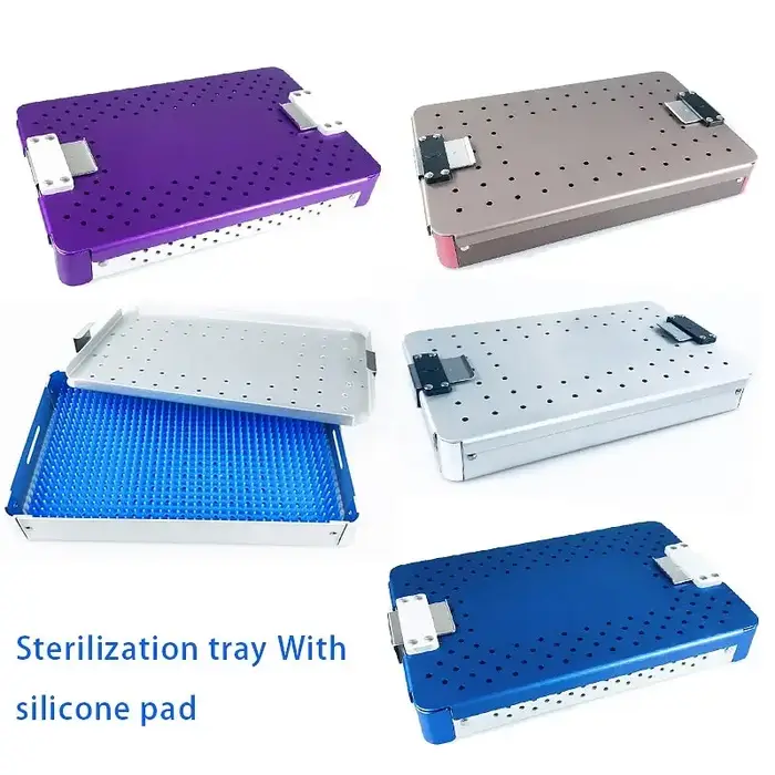 Boîte de stérilisation à plateau Autoclavable avec tapis en Silicone, Instruments en aluminium Autoc