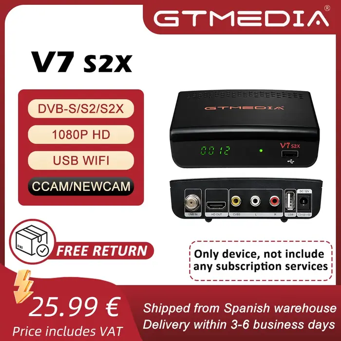 Récepteur satellite GTMEDIA V7 S2X HD DVB-S/S2/S2X décodage CCAM ECAM WiFi USB 1080P pour antenne parabolique