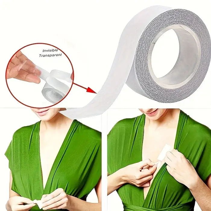 1 rouleau de ruban adhésif double face de haute qualité pour vêtements - Bande autocollante, convient aux robes, offre une fixation sécurisée et un port confortable.
