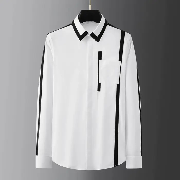 Chemise épissée en coton pour hommes, Design personnalisé, chemises décontractées à manches longues,