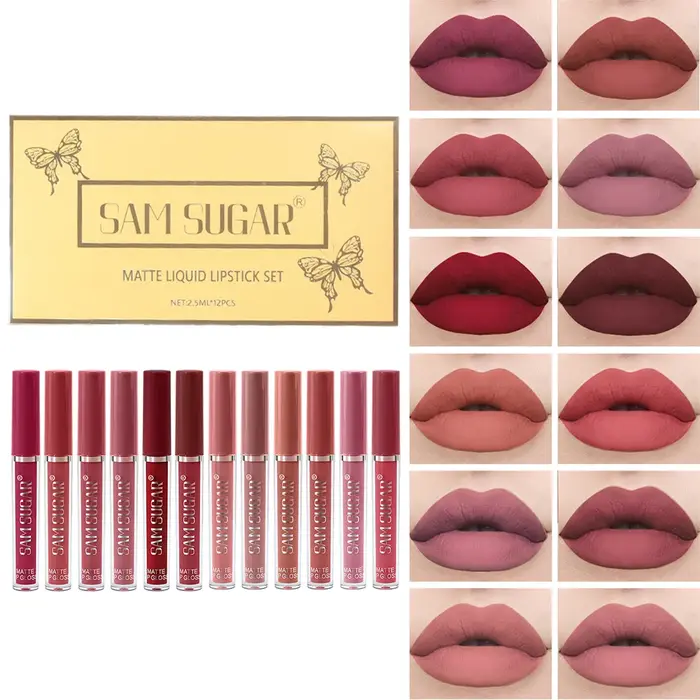Kit à lèvres velours mat, imperméable, résistant aux taches, application fluide, effet maquillage lo
