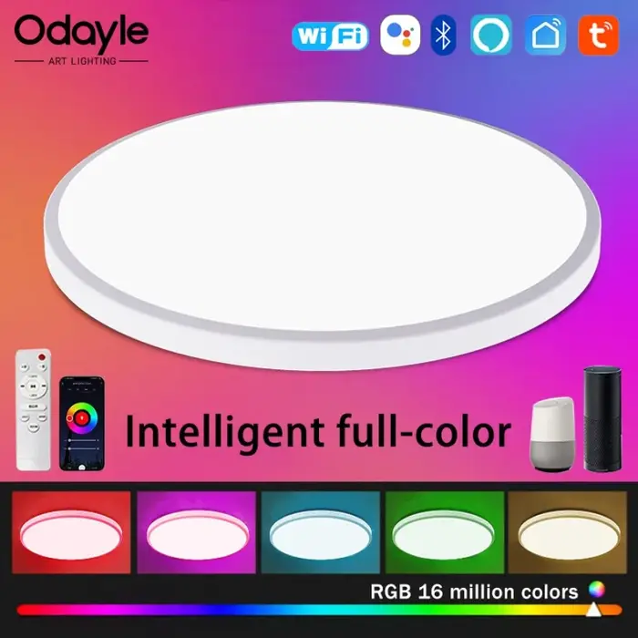 Plafonnier LED intelligent Tuya WiFi, lampe circulaire à intensité variable, commande vocale Alexa, 