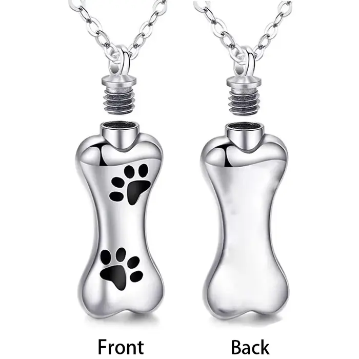 Collier pendentif urne commémorative en os de chien pour cendres avec patte en acier inoxydable, cad