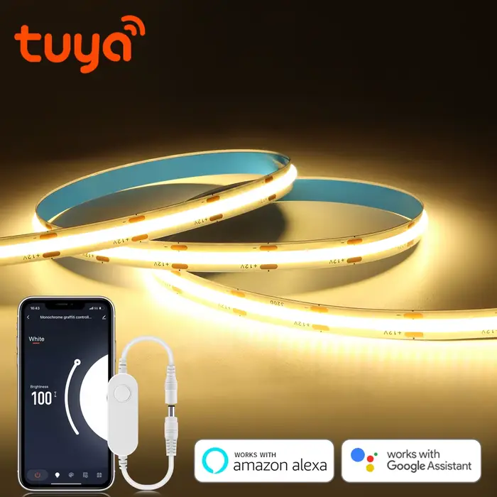 Tuya-Bande LED COB Ultra Lumineuse, Smart Life, Ruban Flexible, 320-3000 K, RA90, Fonctionne avec Al