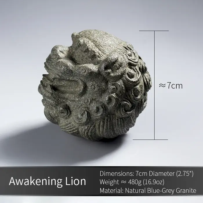 Statue Tête de Lion, Chien Foo Gardien, Animal de Compagnie pour le Thé, Sculpté à la Main en Granit