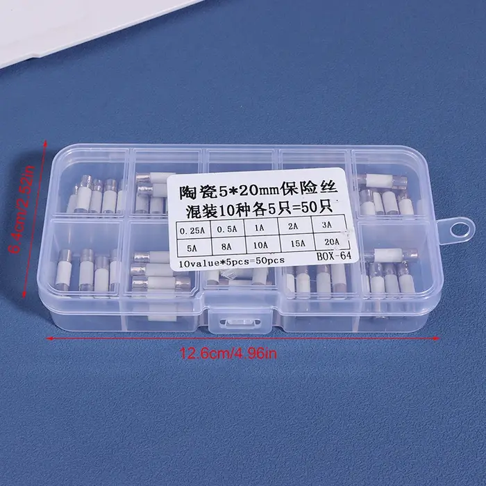 Cartouche de fusible en céramique en boîte, 100 pièces, 5MM X 20MM, coup lent T 0,25a 0,5a 1A 2A 3A 