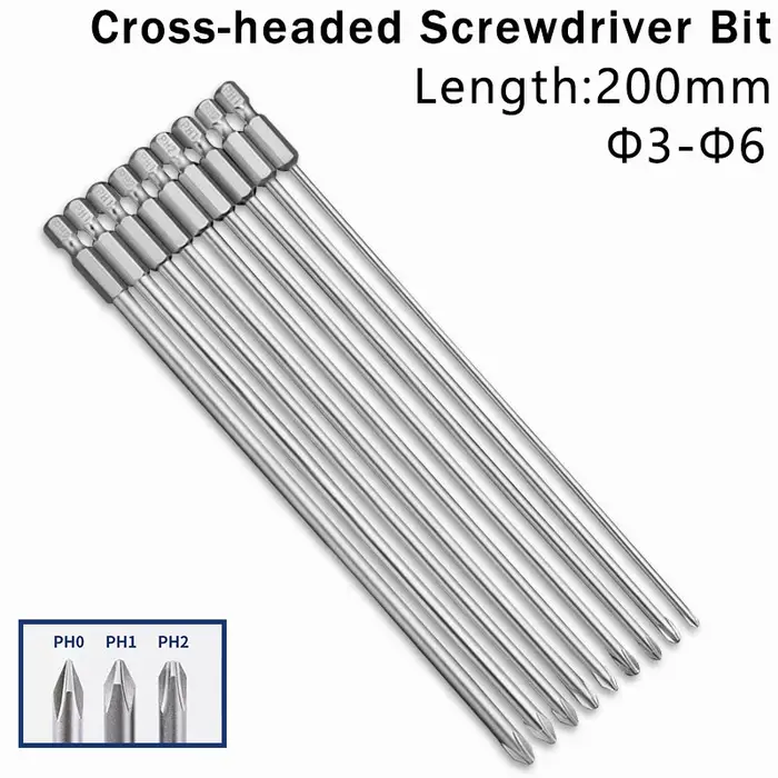 Tournevis croisé Phillips magnétique à tige hexagonale de 200mm de longueur, embout de tournevis éle