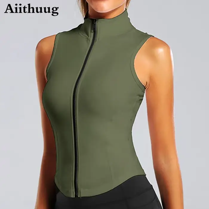 Aiithuug athlétique fermeture éclair Sweat gilet veste sans manches course dessus de Yoga col haut c