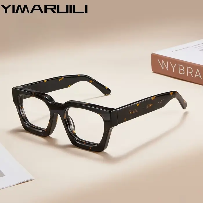 YIMARUILI mode rétro hommes lunettes carré grande taille acétate large-jante conception optique Pres